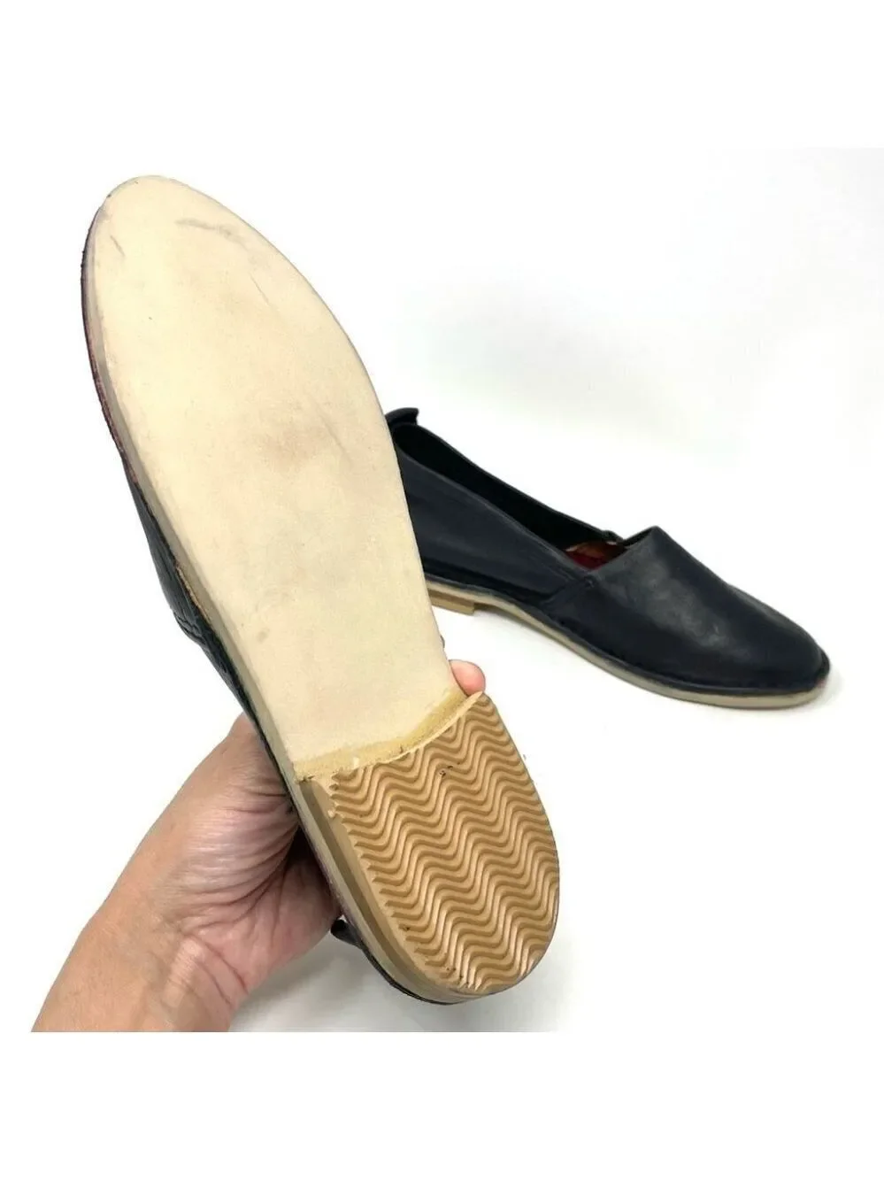 ** Redemption Handmade Black Leather Slip On Shoes Size M5/W8/EU38